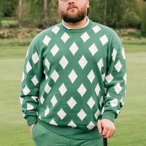 Bogey Boys Rhombus Sweater Golf Diamond Crewneck Macklemore Men's S Green‎ NWT